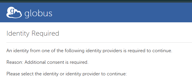 Identity Required screen on Globus